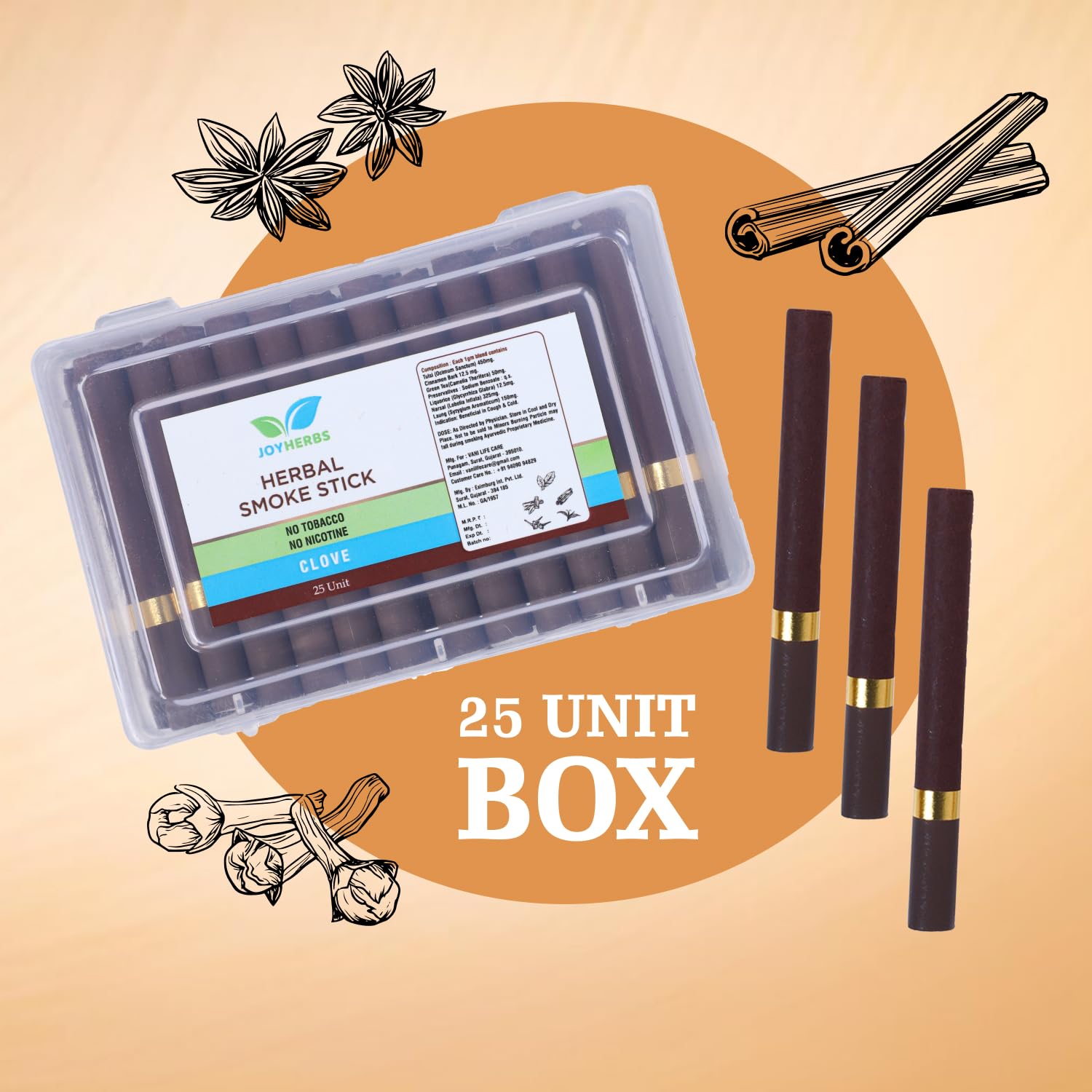 Herbals Clove Flavour Cigarette Herbal Smoke Sticks - 2 Packet (50 Sticks) - Tobacco And Nicotine Free