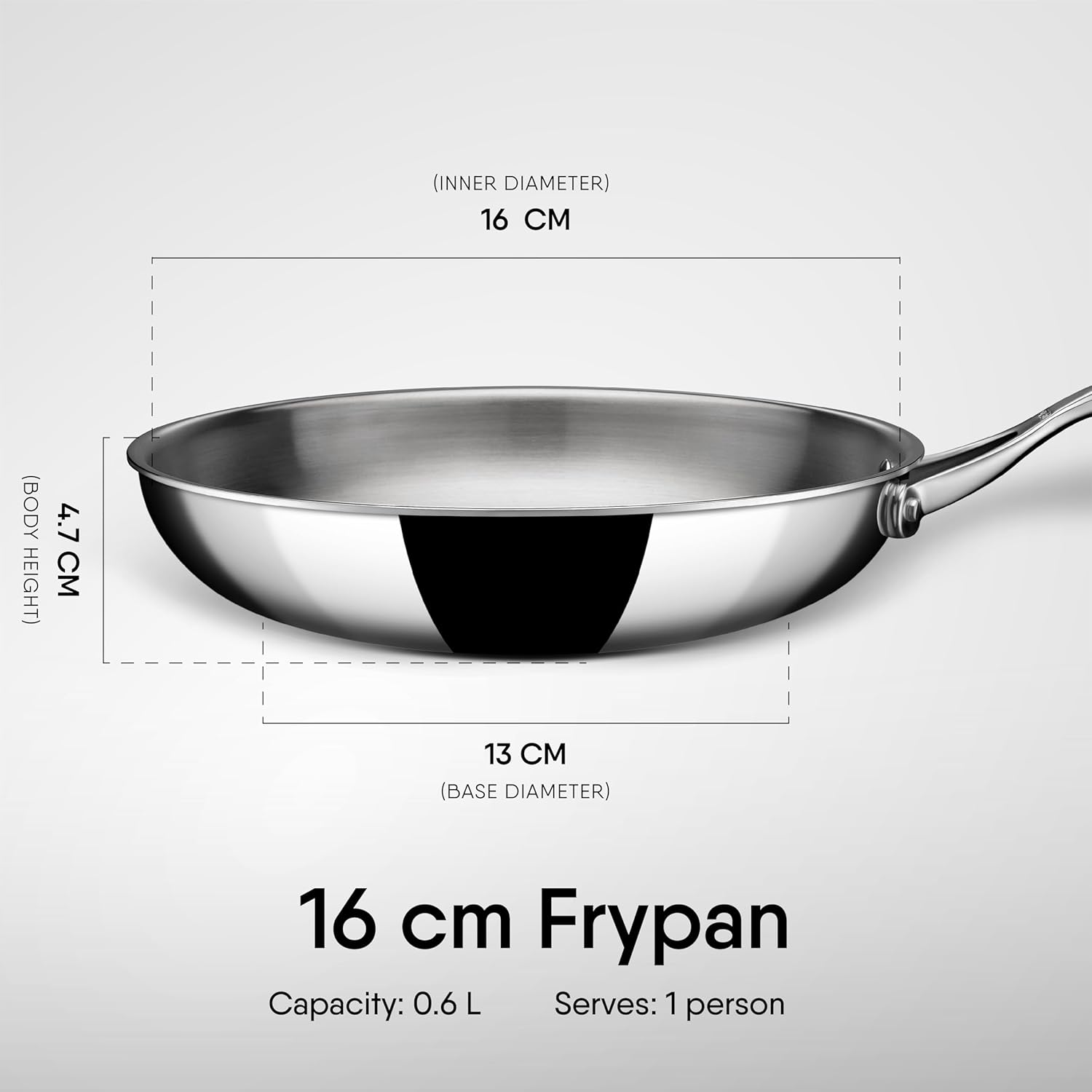 Artisan Triply Stainless Steel Fry Pan With Lid | Induction Base Frying Pan - 0.6 Liters, 16 Cm