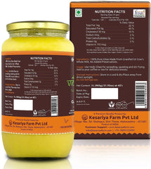 Premium A2 Gir Cow Cultured Desi Ghee From Kesariya Farm By Vedic Ghee | Bilona Two Way Churned Natural & Healthy Ghee Good For Cooking (1L) | 33.8 Ounce | Jar Pack