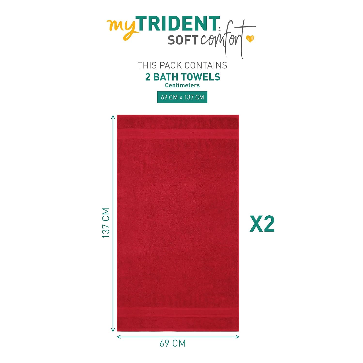 Trident Soft Comfort Air Rich 100% Cotton Bath Towels For 500 Gsm | Large Size Bathroom Towels For Men/Women, 2 Pcs (Crimson)