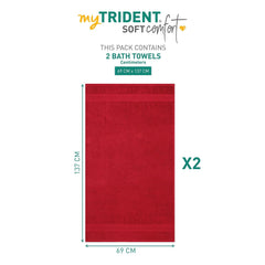 Trident Soft Comfort Air Rich 100% Cotton Bath Towels For 500 Gsm | Large Size Bathroom Towels For Men/Women, 2 Pcs (Crimson)