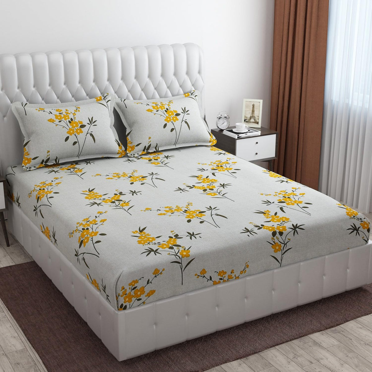 King Size Double Bedsheet For With 2 Pillow Covers - 72 X 78 X 8 Inches, Grey | 300 Thread Count Breathable & Durable - Luxurious & Comfortable Bedsheet