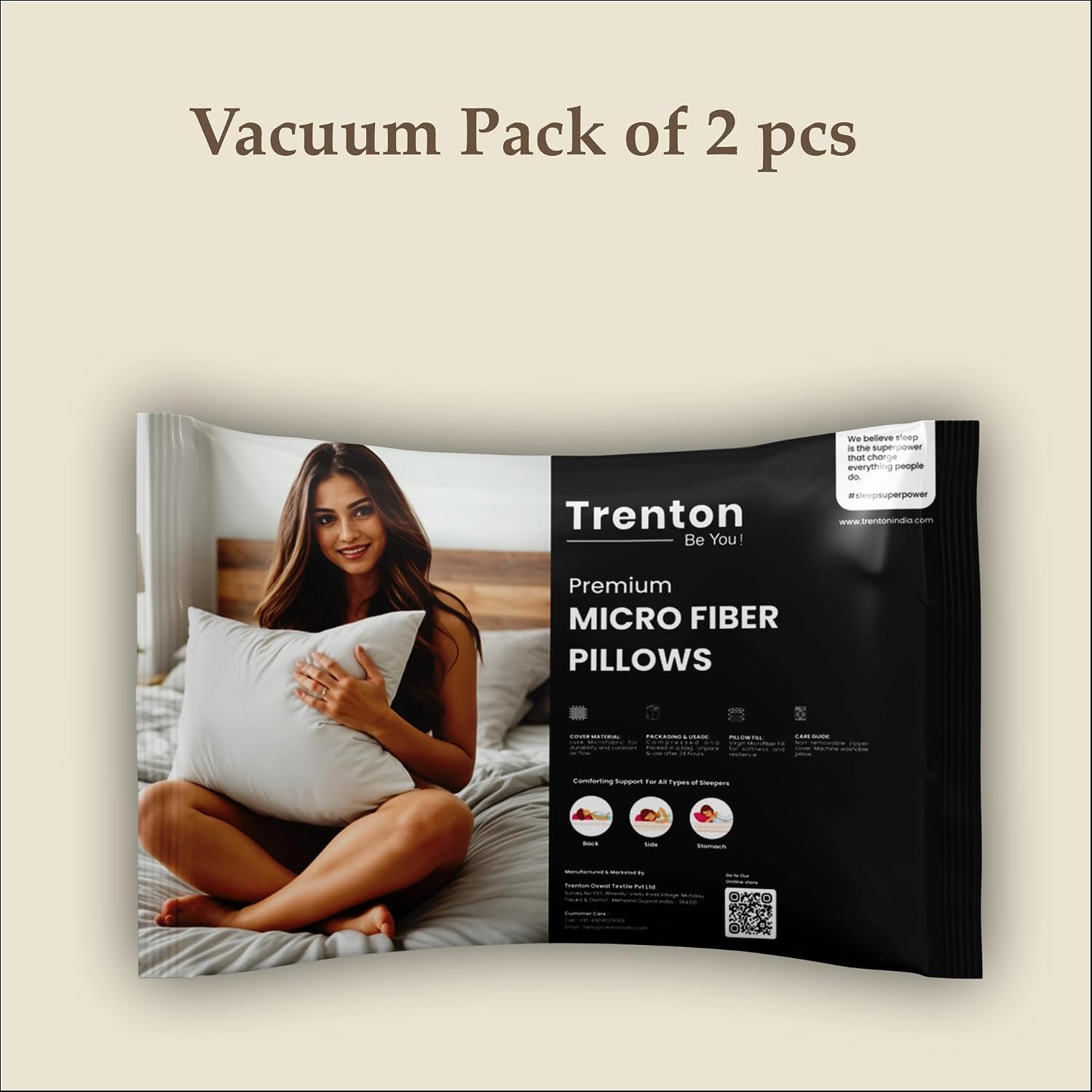 Soft Microfiber Pillows With Premium Mocha Brown Piping, Bed Pillow - 17x27 Inch | Comfortable & Supportive Sleeping Pillows Set, Versatile Use, Any Bedroom Décor - Set Of 2