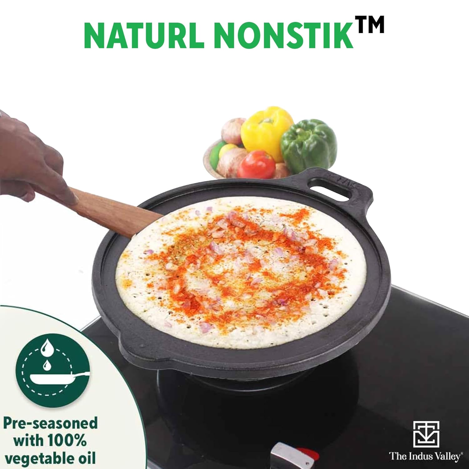 Super Smooth Cast Iron Tawa For Dosa, Chapathi - 30.5cm, 12 Inch, 2.9 Kg | Induction Friendly, Naturally Nonstick, Pre-Seasoned Tawa, 100% Pure & Toxin-Free, No Chemical Coating