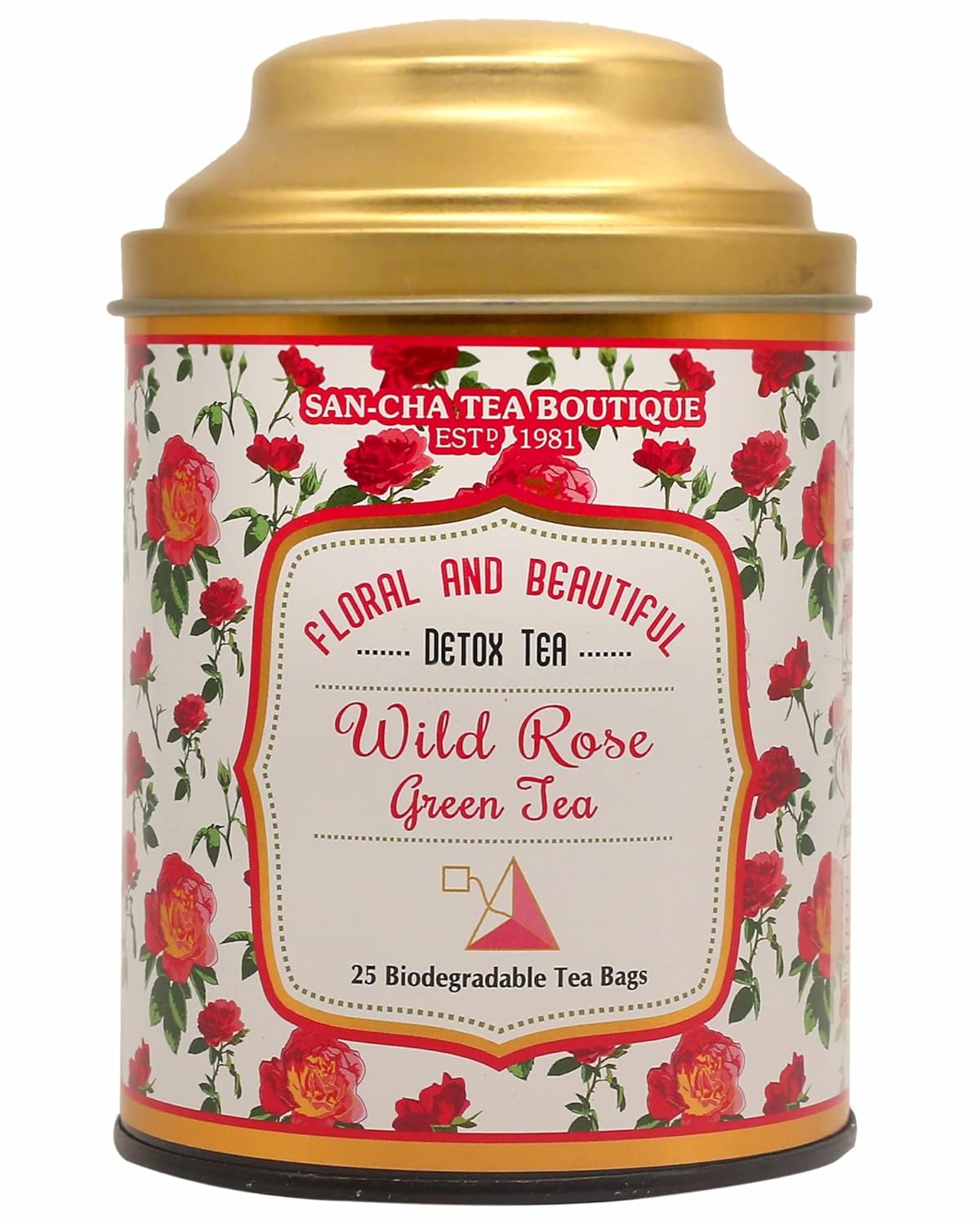 San-Cha Wild Rose Green Tea - 25 Biodegradable Tea Bags | Floral & Beautiful Detox Tea - Environment Friendly & Made In Corn Fiber | Low Caffeine