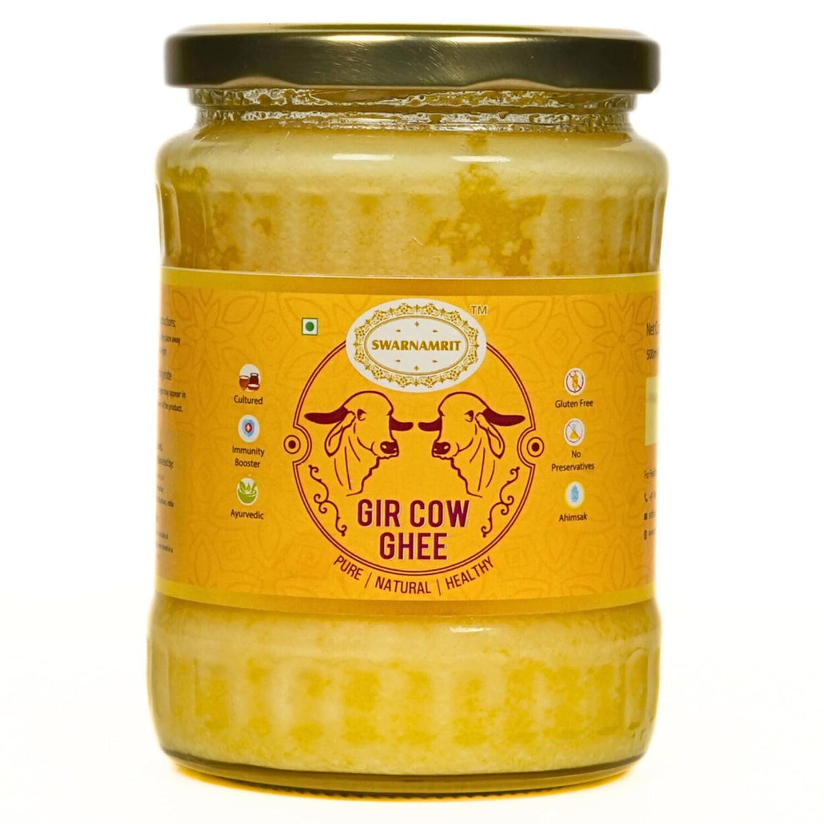 100% Natural A2 Bilona Gir Cow Ghee By Swarnamrit | Traditional Bilona Method Healthy Pure Desi Ghee Good For Parathe | (500ml) 16.9 Ounce | Jar Pack