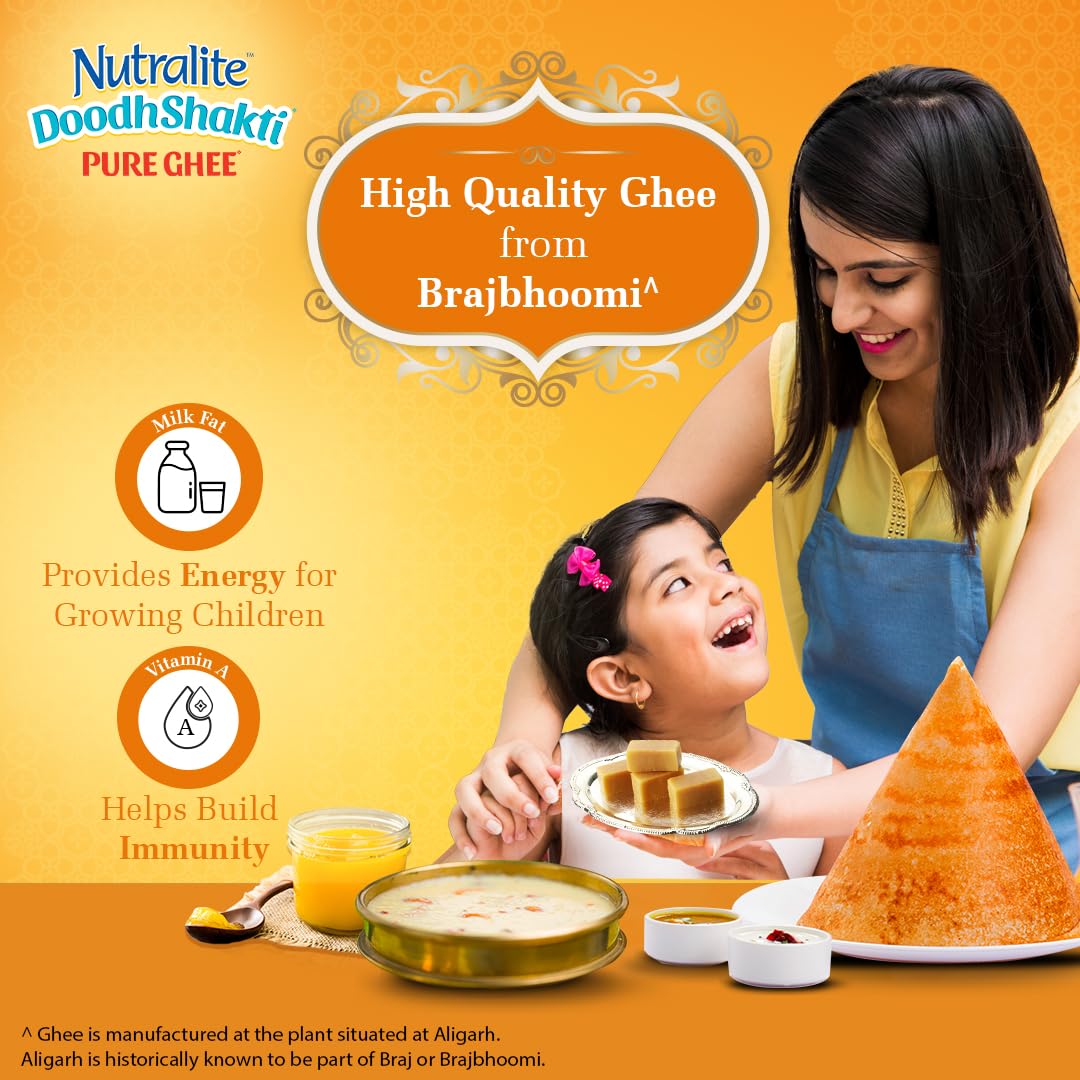 100% Natural Doodhshakti Pure Ghee By Nutralite | Rich Source Of Vitamin A & Healthy Delicious Pure Ghee Good For Halwa | (1 Liters) 33.8 Ounce | Box Pack