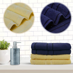 Sassoon Melrose 100% Cotton Hand Towel 800 Gsm | Highly Absorbent, Soft Material Perfect For Daily Use (Midnight & Lemon) -4 Piece