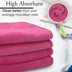 Showstopper Super Soft Microfiber Hand Towels 800 Gsm | Ultra Absorbent, Lint-Free, Scratch-Free, Quick-Dry, Gym & Workout Towels - Set Of 4 (Pink)