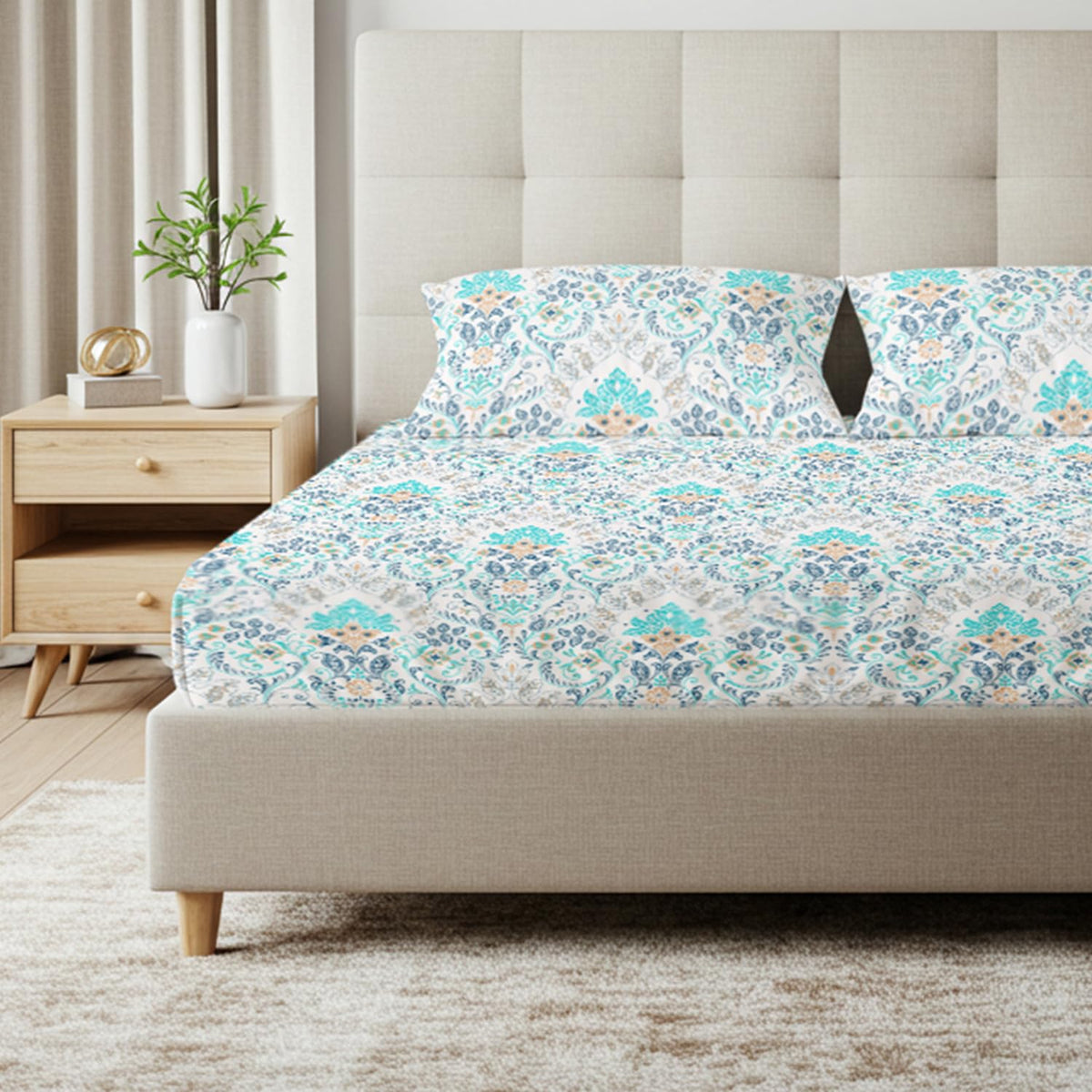 Bedsheets For Double Bed & Queen Size With 2 Pillow Cover (Size 88 X 108 Inches) Sky Blue | Home Decor And Perfect Gifting | 100% Pure Cotton Bedsheet With A 200 Thread Count