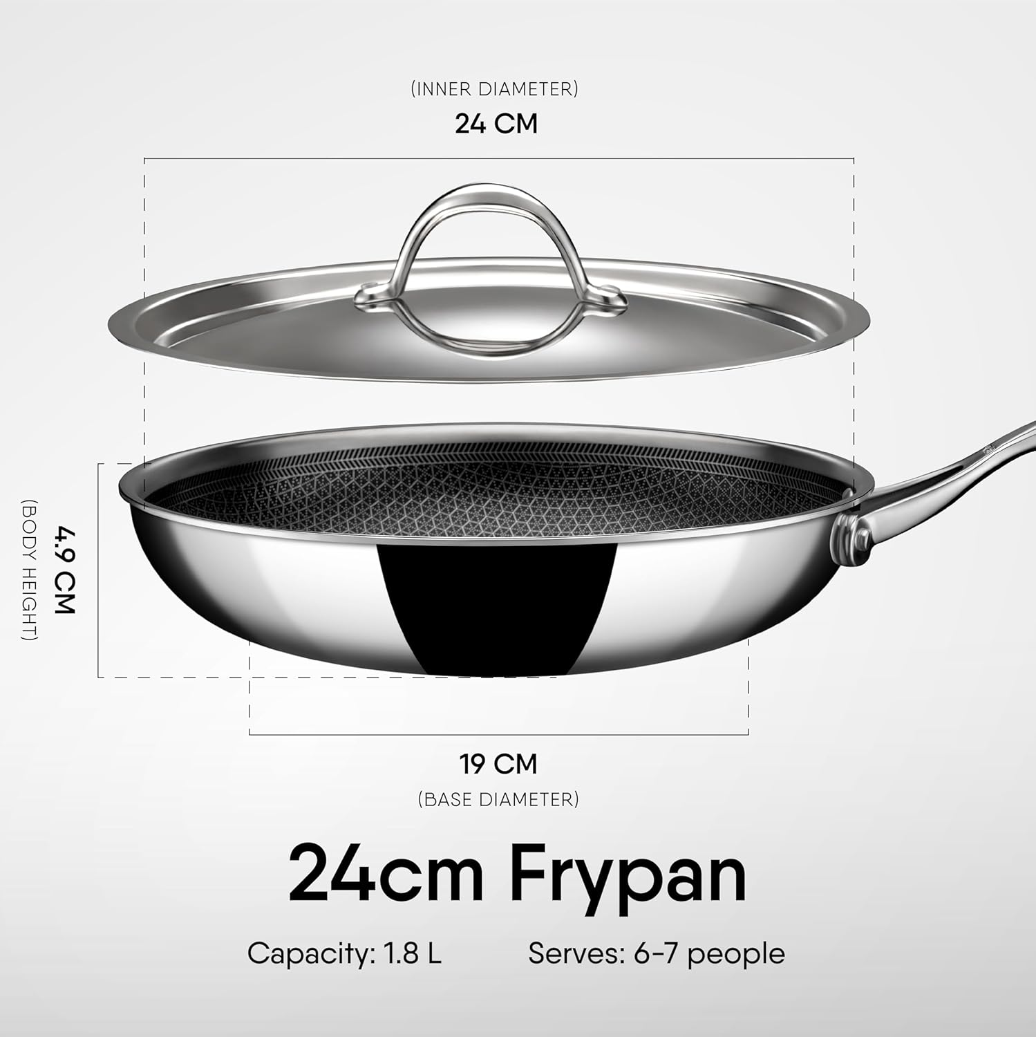 Artisan Hybrid Stainless Steel Triply Frying Pan With Lid - Non Stick, Induction Base Fry Pan | 1.8 Liters, 24 Cm