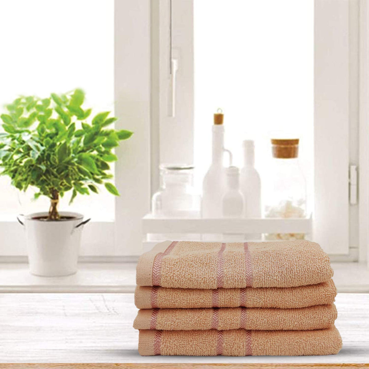 Sassoon Melrose 100% Cotton Hand Towel 800 Gsm | Highly Absorbent, Soft Material Perfect For Daily Use (Clay) -4 Piece