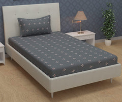Glace Cotton Single Bedsheet Elastic Fitted With 2 Pillow Cover - 48x78x8 Inches, Dark Gray | Soft Touch To Skin | Perfect Ideal For House, Hotel, Guest House Bedsheet