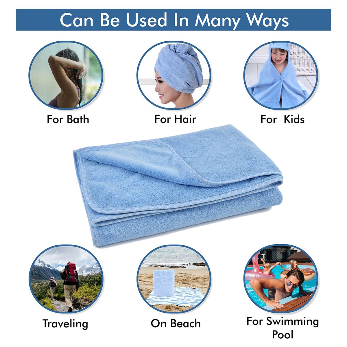 Urbanleaf Microfiber Large Bath Towel Quick Dry Super Absorbent Bath Towel | Towel For Bath, Travel, Gym, Beach, Pool & Yoga (Blue)