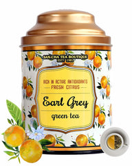 San-Cha Earl Grey Green Tea - 100gm, 3.5 Ounce | Rich In Active Antioxidants & Fresh Citrus - Environment Friendly & Made In Corn Fiber | Low Caffeine