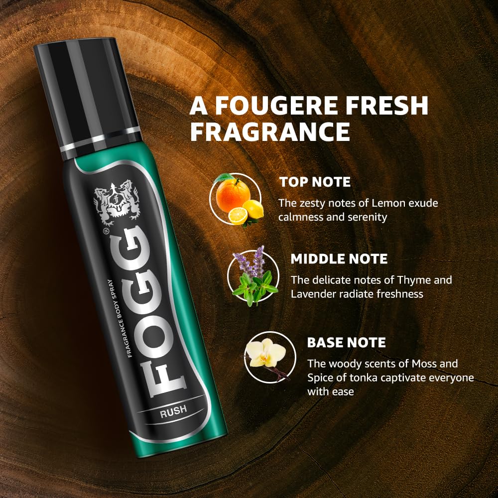 Fogg Rush No Gas Deodorant For Men Long-lasting Perfume Body Spray 150 Ml 5 Fl.oz.