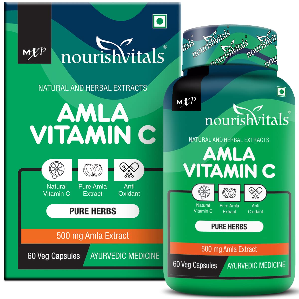 Nourishvitals Amla Vitamin C With Tannins 25% Pure Herbs, 500mg Amla Extract, Antioxidant, Immune, Skin | 60 Veg Capsules, 100gm 0.2lbs