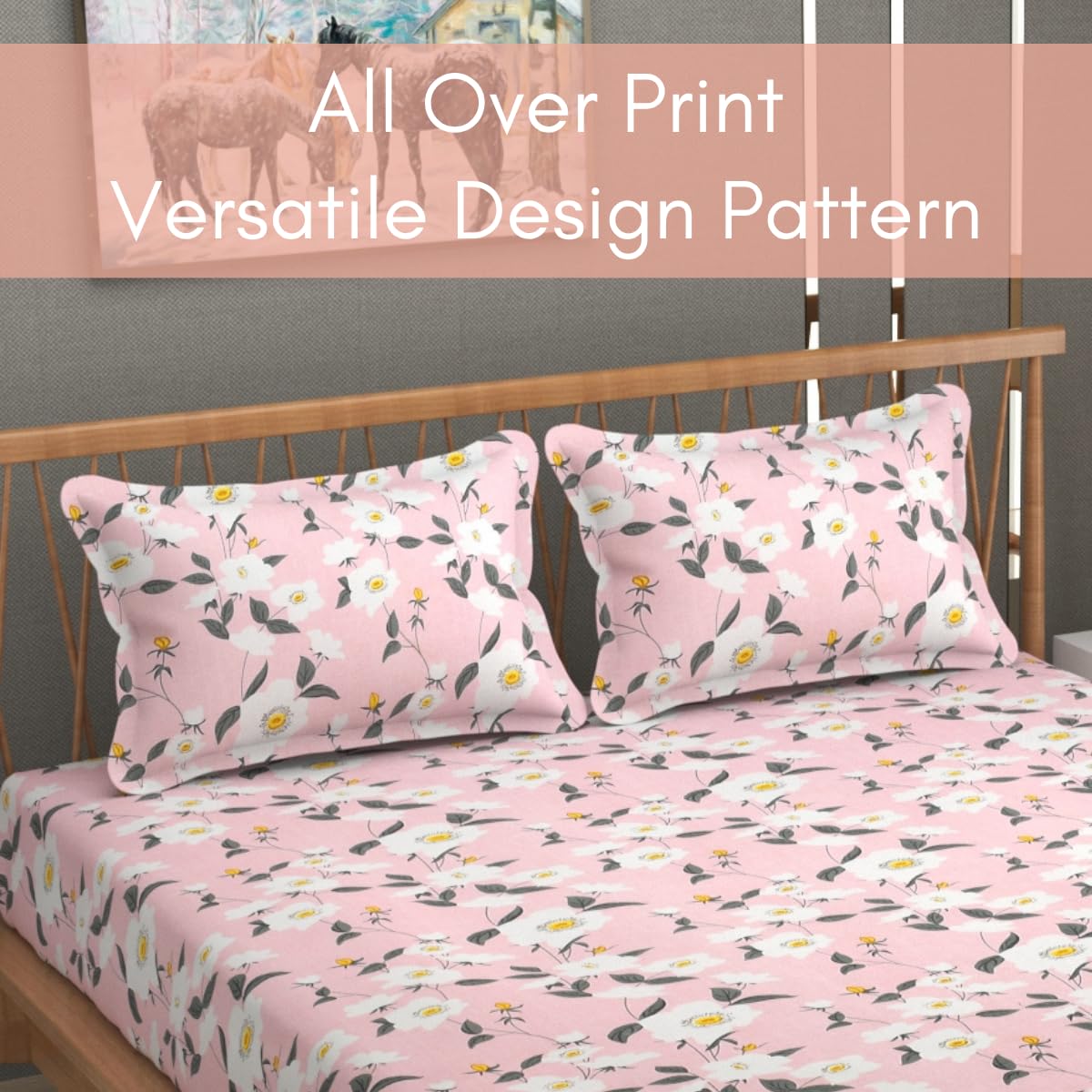 Includes 1 Queen Size Bedsheet With 2 Matching Pillow Covers - 90 X 100 Inches, Pink & White | Ideal For Modern Indian Bedrooms, Guest Rooms, & Everyday Home Use