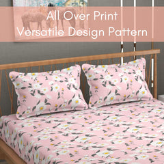 Includes 1 Queen Size Bedsheet With 2 Matching Pillow Covers - 90 X 100 Inches, Pink & White | Ideal For Modern Indian Bedrooms, Guest Rooms, & Everyday Home Use