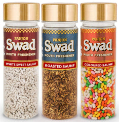 Panjon Swad White Sweet Saunf, Roasted Saunf & Coloured Saunf Fennel Mukhwas 360gm, (120gm *3 Bottles)