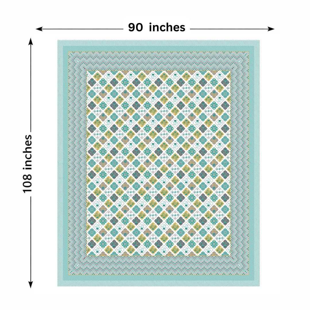 Pure Cotton Double Bedsheet For King Size With 2 Pillow Covers | 90 X 108 Inches, Sea Green & White | Ultra-Soft & Skin-Safe | Breathable Summer Comfort