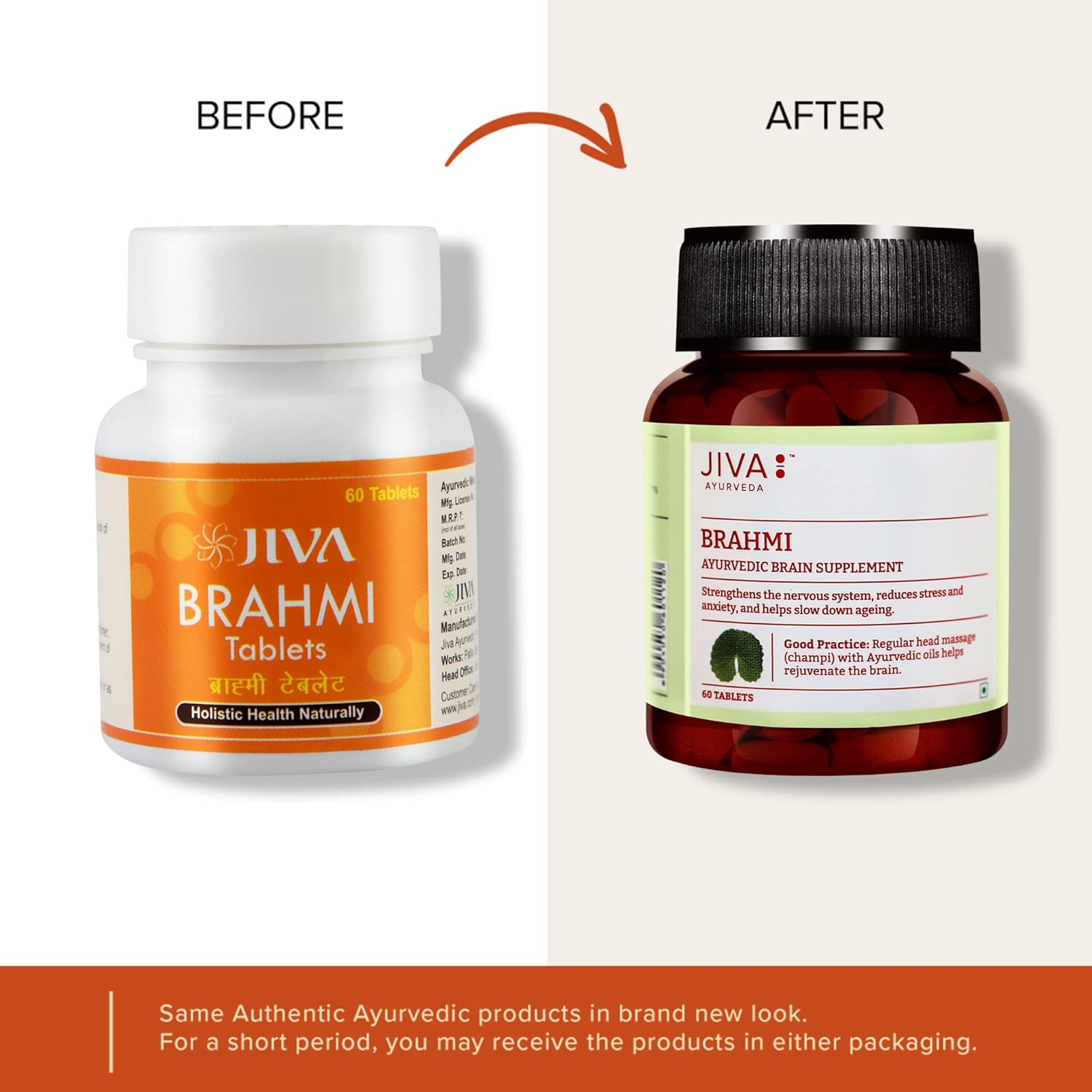 Jiva Brahmi 500mg 100% Ayurvedic Formulation Rejuvenates Nervous System, Reduces Stress, Anxiety & Slows Down Aging | 60 Tablets 100gm 0.2lbs