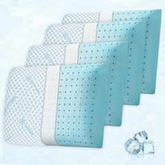 Memory Foam Pillow For Neck & Shoulder Pain Relief, Sky-Blue & White | Cooling Memory Foam Pillow, Orthopedic Pillow For Pain Relief & Spinal Alignment Ergonomic Pillow - Set Of 4