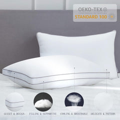 Bed Pillows For Sleeping, Queen Size Pillows, Soft Pillow, White - 20x30 Inch | Supportive Gusseted Pillows For Side & Back Sleepers, Cooling Down Alternative Fluffy Soft Pillow - Set Of 2