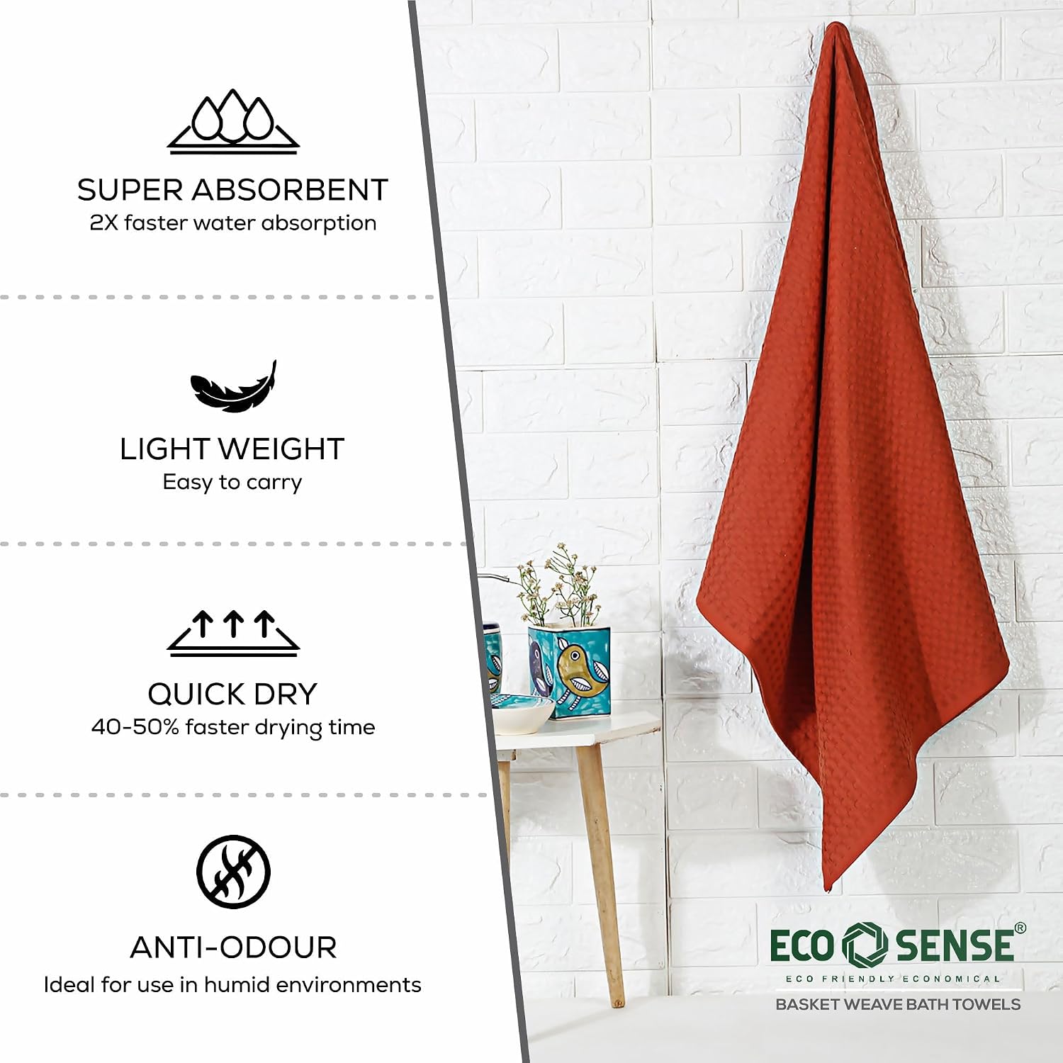Eco Sense Basket Weave 100% Cotton Luxuriosly Bath Towels 350 Gsm | Soft, Super Absorbent, Large Size Quick Dry Bath Towel - Cinnamon (Pack Of 1)