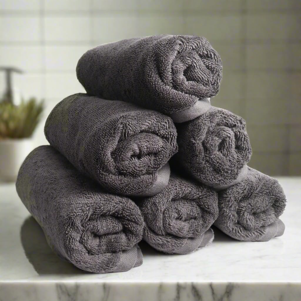 Heelium Bamboo Hand Towel 1200 Gsm | Ultra Absorbent & Anti-Bacterial 3x Softer Than Cotton Towels Pack Of 6 - Grey