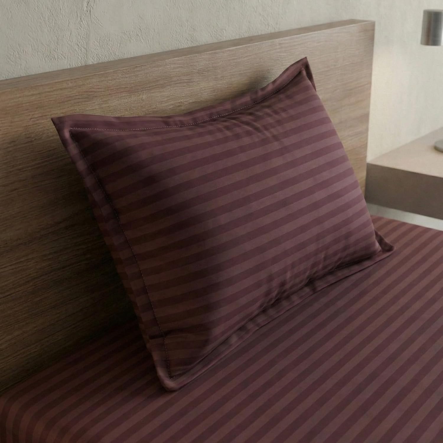 Cotton Brown Striped Single Bedsheet With 1 Pillow Cover - 55 X 90 Inches | Long-Lasting Color Comfortable Fabric Bedsheet