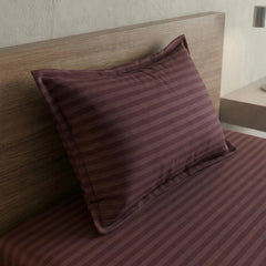 Cotton Brown Striped Single Bedsheet With 1 Pillow Cover - 55 X 90 Inches | Long-Lasting Color Comfortable Fabric Bedsheet