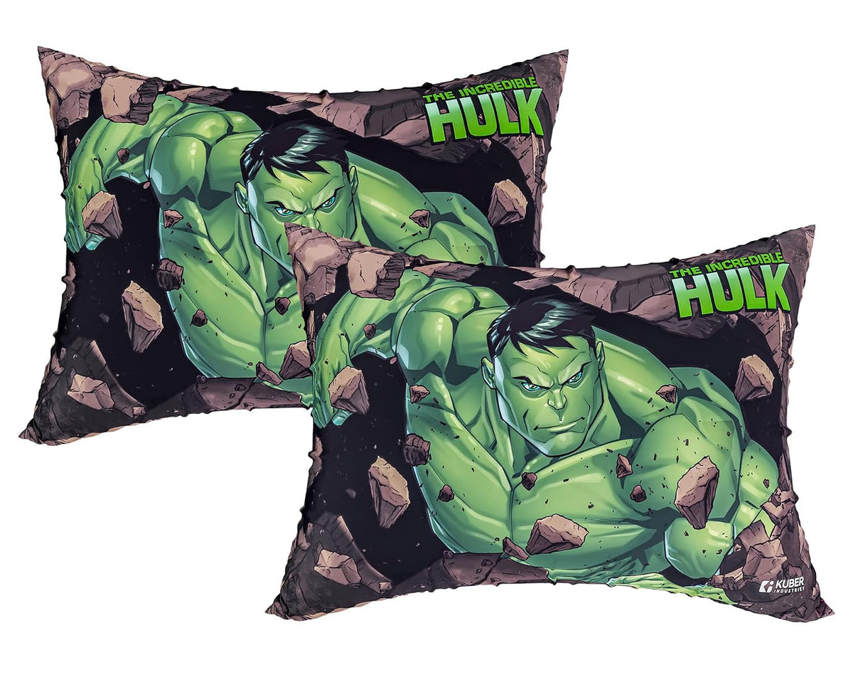 Marvel Hulk Print Kid's Pillow, Polyester Super Soft Kids Pillow, Green - 12 X 18 Inch | Soft Kids Pillow For Sleeping & Travel, Suitable For All Sleepers, Comfortable - Pack Of 2
