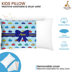 Personalized Pillow For Kids, Super Soft Cotton Kids Cushion, Sky-Blue - 12 X 18 Inches | Custom Name, For 5 Years Old Kids, Adorable Prints | For Head, Neck Support Baby Pillow - Pillow 02