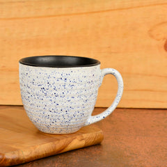 Studio Pottery Ceramic Speckled Soup Cups With Handle Set Of 4 - 350ml Each, Off White & Blue | Maggi Bowls - Cereal Bowls