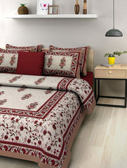 100% Cotton Double Bedsheet With 2 Pillow Covers Rajasthani Jaipuri Traditional Floral King Size Bedsheet - 92 X 82 Inches, Multicolor | 180 Thread Count Bedsheet