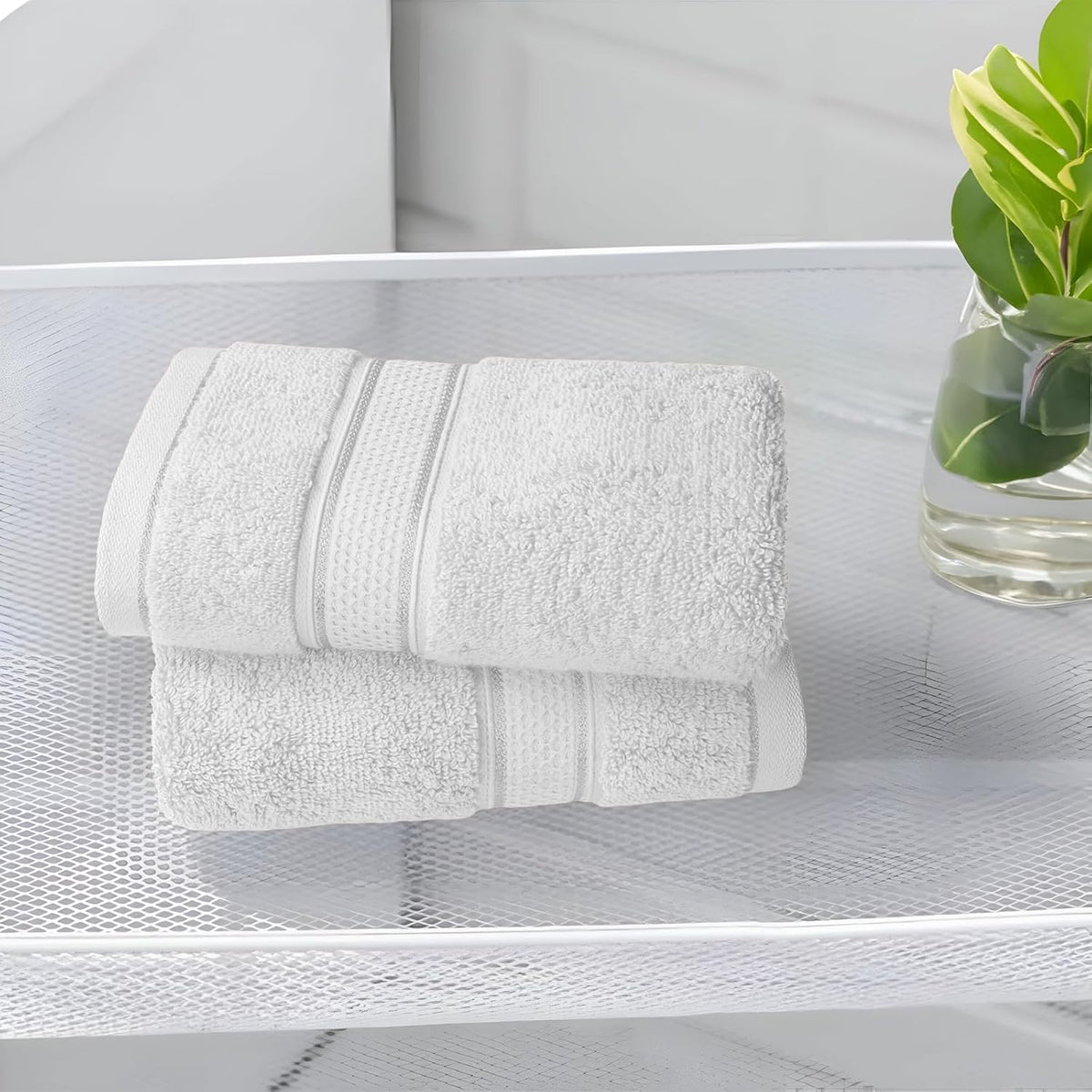 Bama 100% Cotton Hand Towel 500 Gsm | Soft & Absorbent Hand Towels For Bathroom, Kitchen, Gym (White) - Set Of 2