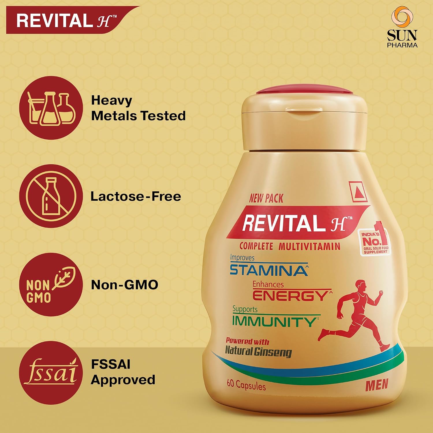 Revital H Multivitamin For Men With Natural Ginseng, Zinc, 10 Vitamins & 8 Minerals For Daily Energy, Stamina & Immunity | 60 Capsules , 100gm 0.2 lbs