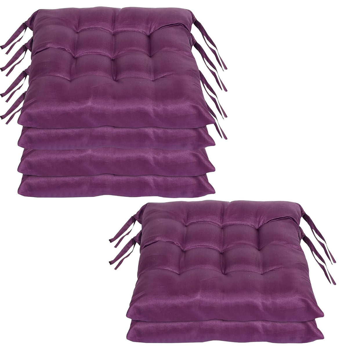 Chair Cushion Pad, Soft & Comfortable Sitting, Chair Pad - Purple | Microfiber Square Chair Pad With Ties | Chair Seat Cushion For Office & Home | Furniture Cushion, Washable - Pack Of 6