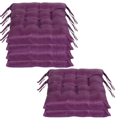 Chair Cushion Pad, Soft & Comfortable Sitting, Chair Pad - Purple | Microfiber Square Chair Pad With Ties | Chair Seat Cushion For Office & Home | Furniture Cushion, Washable - Pack Of 6