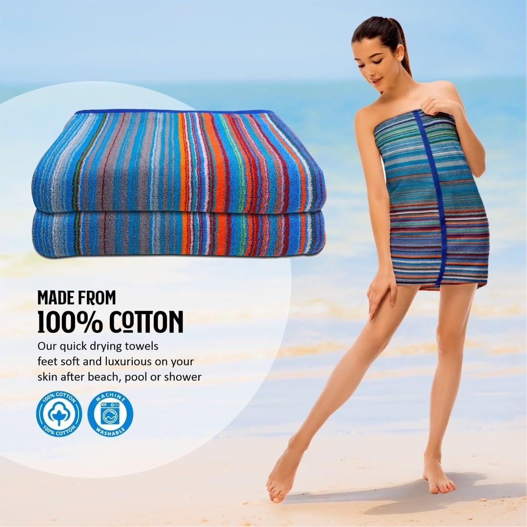 Ambra Linens Highly Absorbent Bath Towels 1 Kg | 100% Cotton, Soft & Plush All Seasons Use, Extra Large Size (Blue Bubbles)- Pack Of 2
