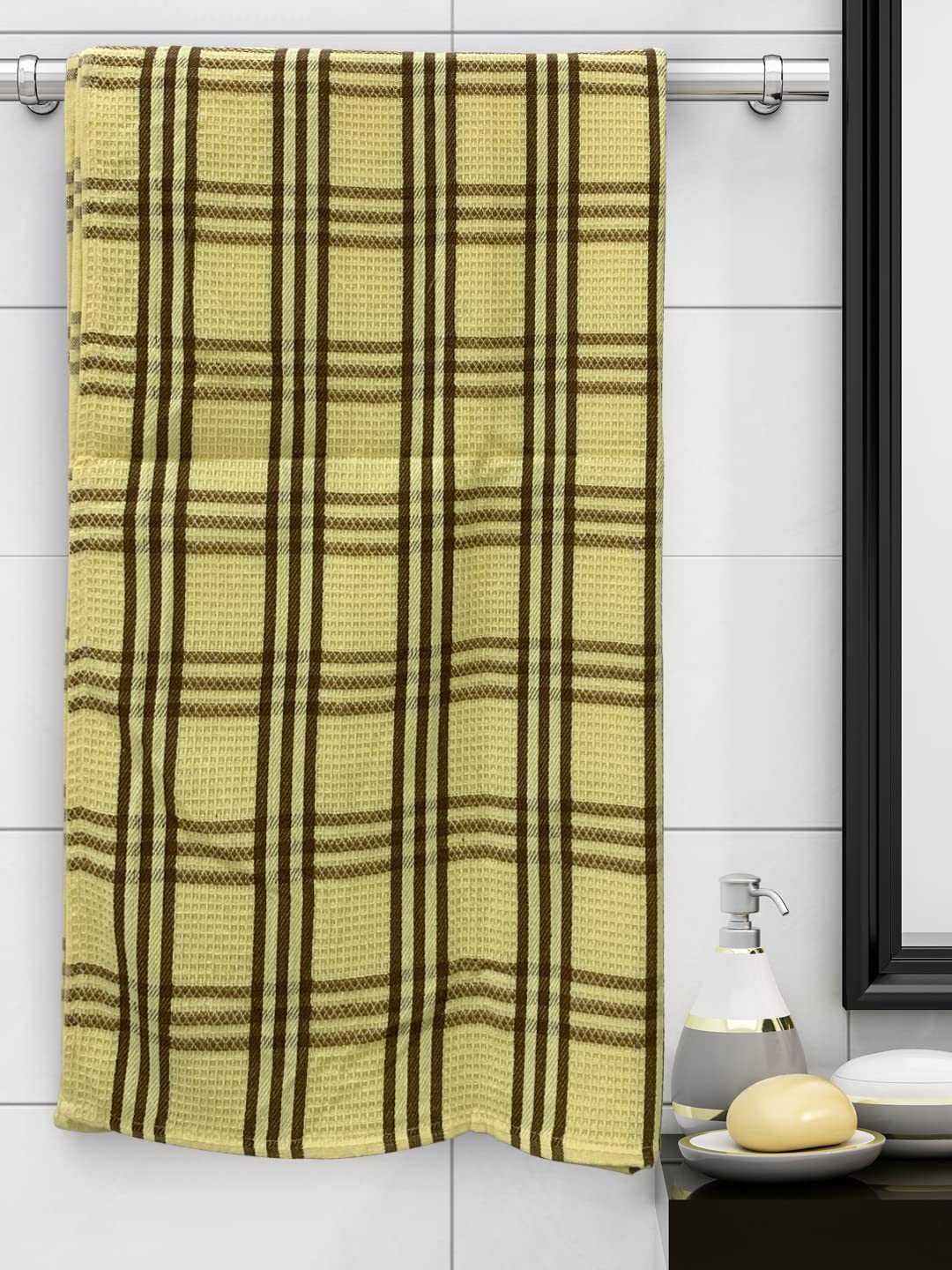 Athom Living Premium Cotton Light Weight Quick-Dry High Absorbent Cotton Bath Towel 250 Gsm, (Yellow Stripes)