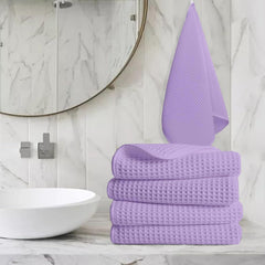Enchant Home Pure Cotton Waffle Towel 500 Gsm | Lightweight Anti-Microbial & Water Absorbent Soft Touch Quick Drying Hand Towels | Lavender (Pack Of 4)