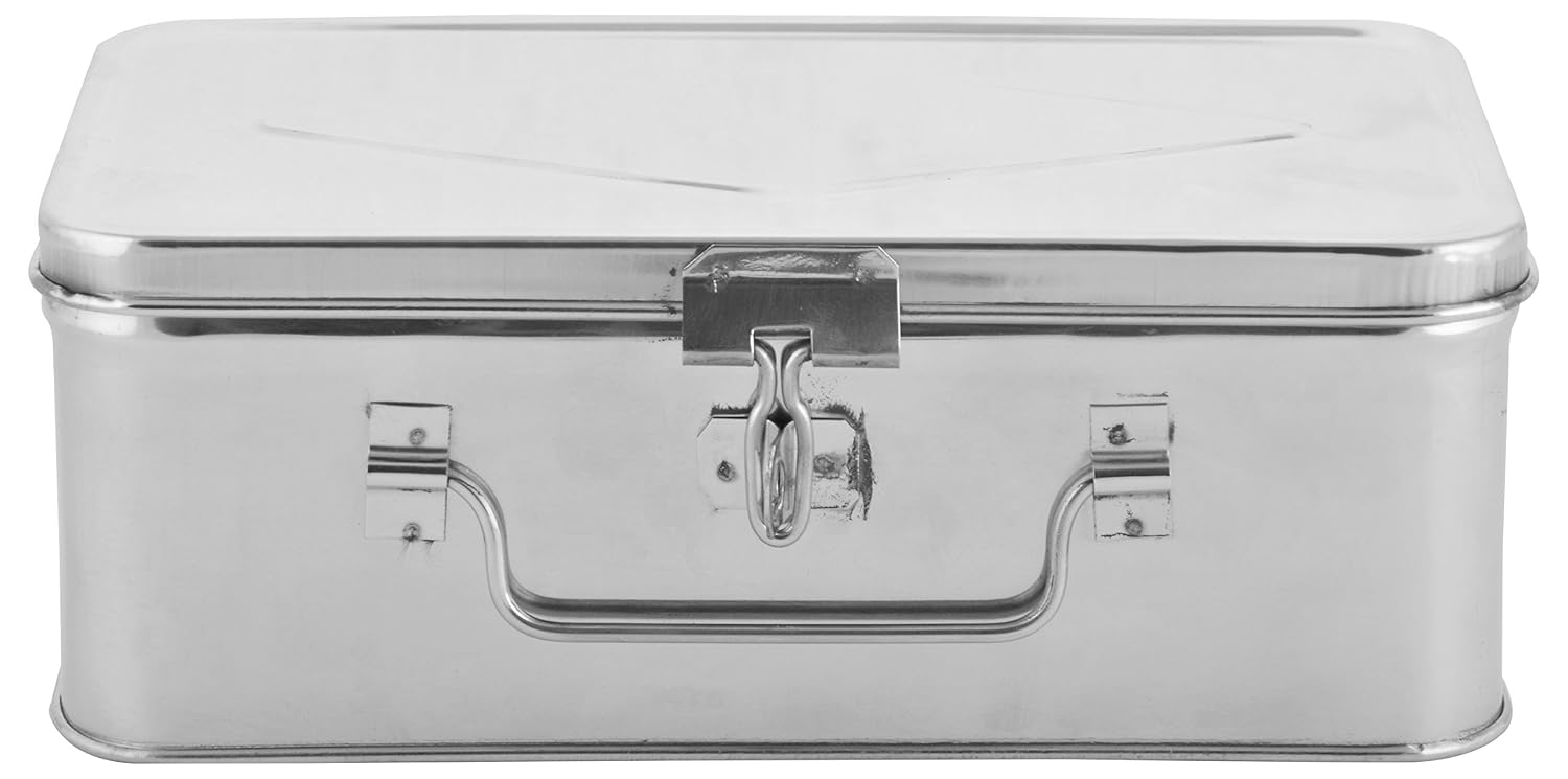Stainless Steel Bank Locker Box, Cash Box, Jewellery Box - Rectangle 20.3 X 12.7 X 7 Cm, Silver - Small, Special Feature - Portable