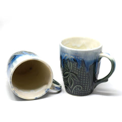 Handcrafted Charcoal Ice Burst Carved Ceramic Coffee Mug Set Of 2 - 350ml Each | Ceramic Mugs For Coffee, Tea, Milk - Microwave Safe & Dishwasher Safe