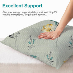 Microfiber Square Pillow Cushion For Sofa & Bed, Light Green - 16 X 16 Inch | Flower Deigns, Fluffy For Comfort & Back Support | Breathable, Premium Cotton Cushion Cover With Zip - Set Of 3