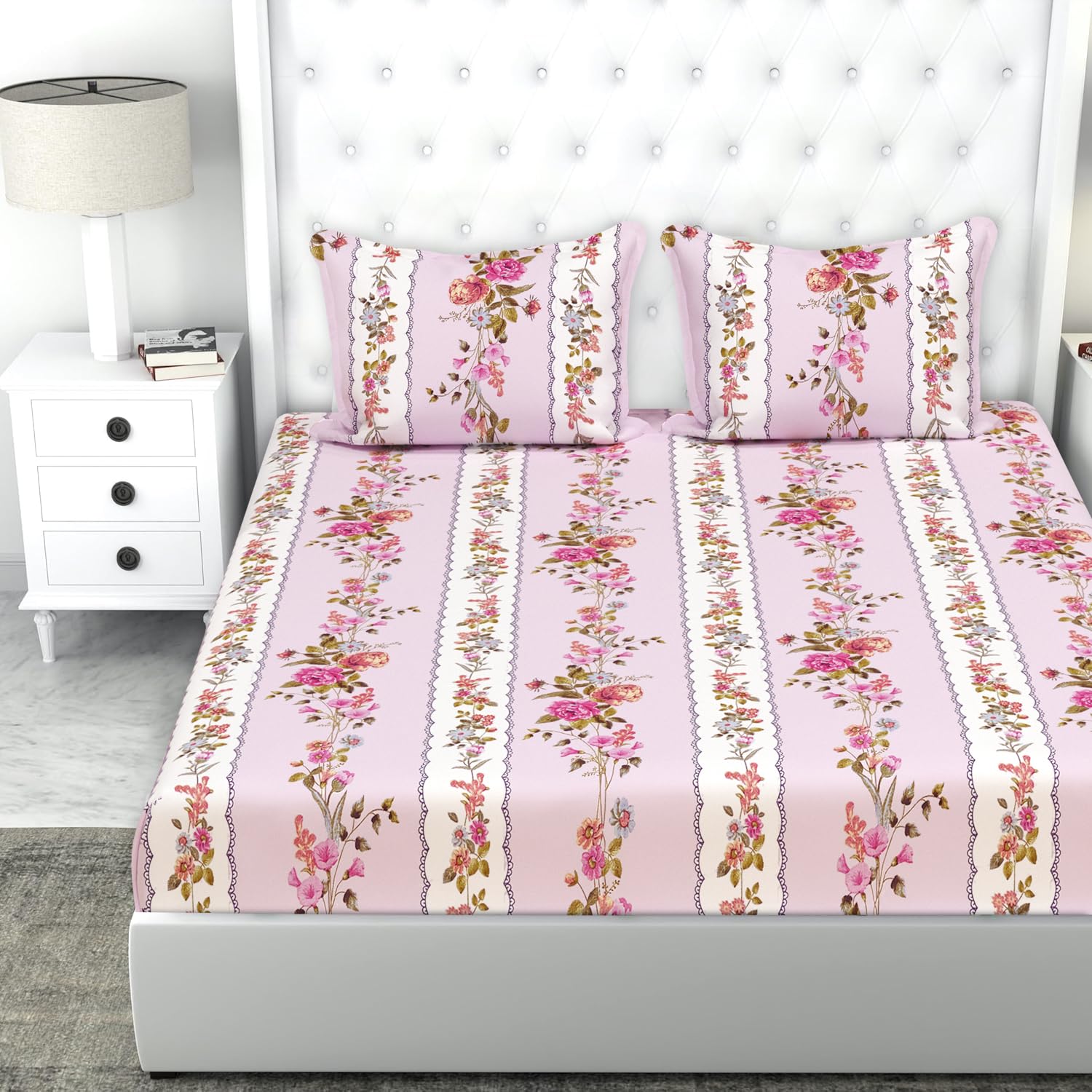 Cotton King Size Double Bedsheet 1 AC Comforter & 2 Pillow Covers | 90 X 100 Inches, Light Pink - Perfect Gift Set Wedding, Anniversary | 4 Pc Bedding Set