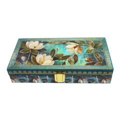 Flower Design Gold Printed Matt Touch Mgi Floral Decorative Box, Wedding Fancy Shagun Cash Box, Jewellery Box, Money Box, Gaddi Box, Colour - Green