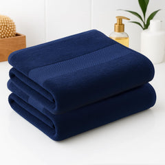 Earthy Fables Pure Carded Cotton Bath Towel 1000 Gsm | Soft, Absorbent, Quick Dry & Skin-Friendly Towel Set Of 2 (Navy Blue)