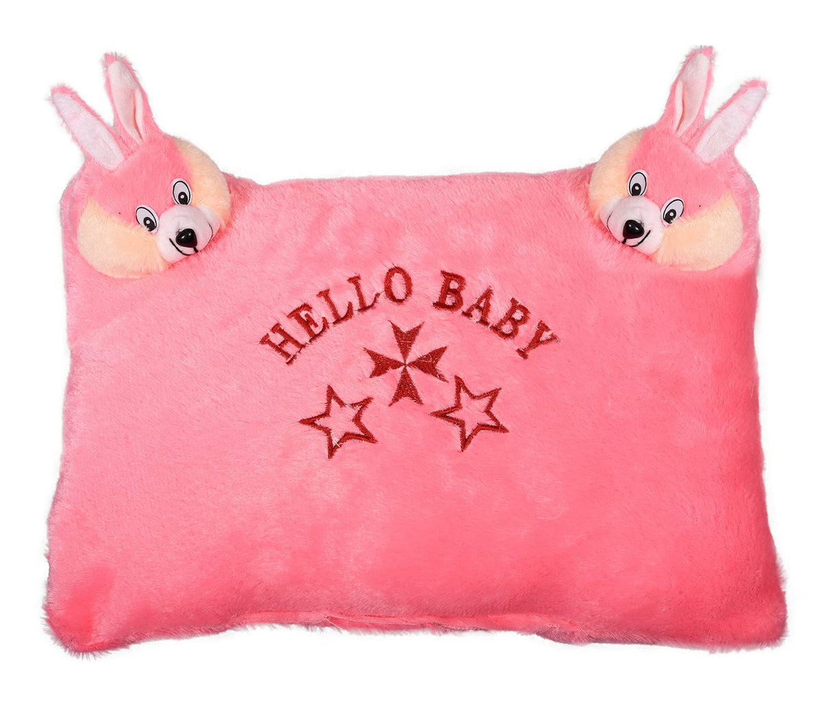 Hello Teddy Design Kid's Pillow, Velvet Super Soft Kids Pillow, Pink - 12 X 18 Inch | For Sleeping & Travel, Suitable For All Sleepers | Multipurpose & Comfortable, Breathable - 1 Piece